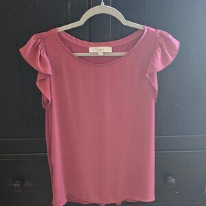 Ann Taylor LOFT women's pink ruffle short sleeve blouse size small